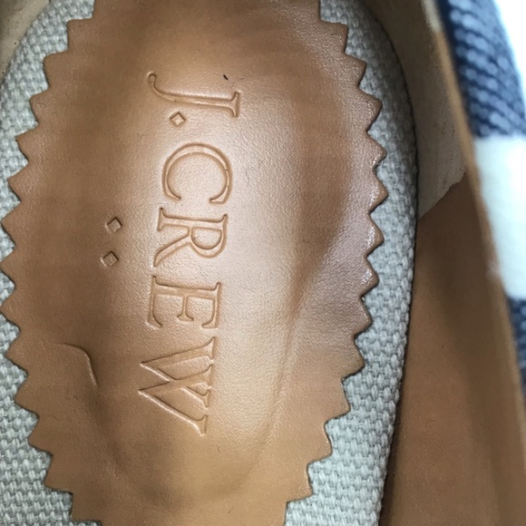 🔴SOLD🔴J. Crew Factory blue white check plaid textile espadrille wedge pumps 8 - Picture 9 of 11